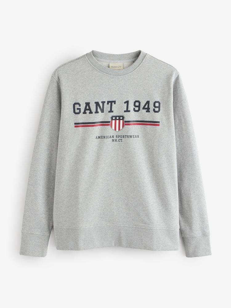 GANT Grey Graphic Crew Neck Sweatshirt - Image 2 of 3 GANT Grey Graphic Crew Neck Sweatshirt - Image 2 of 3