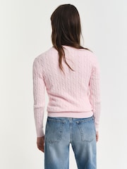 GANT Pink Stretch Cotton Cable Knit V-Neck Sweater - Image 2 of 4