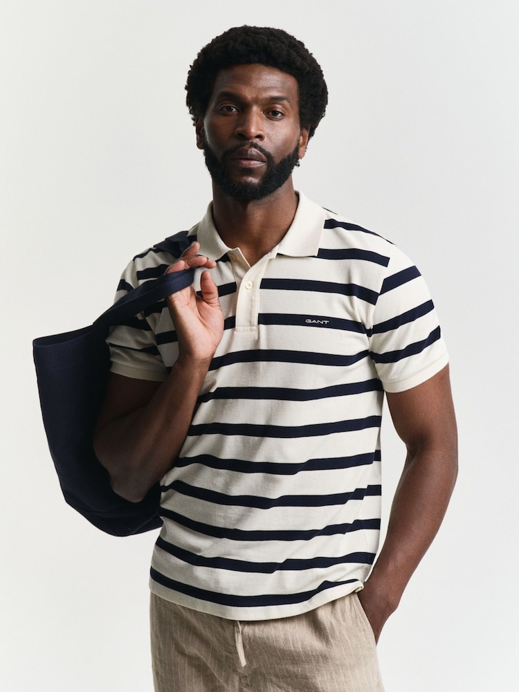GANT Cream Striped 100% Cotton Polo Shirt - Image 1 of 4