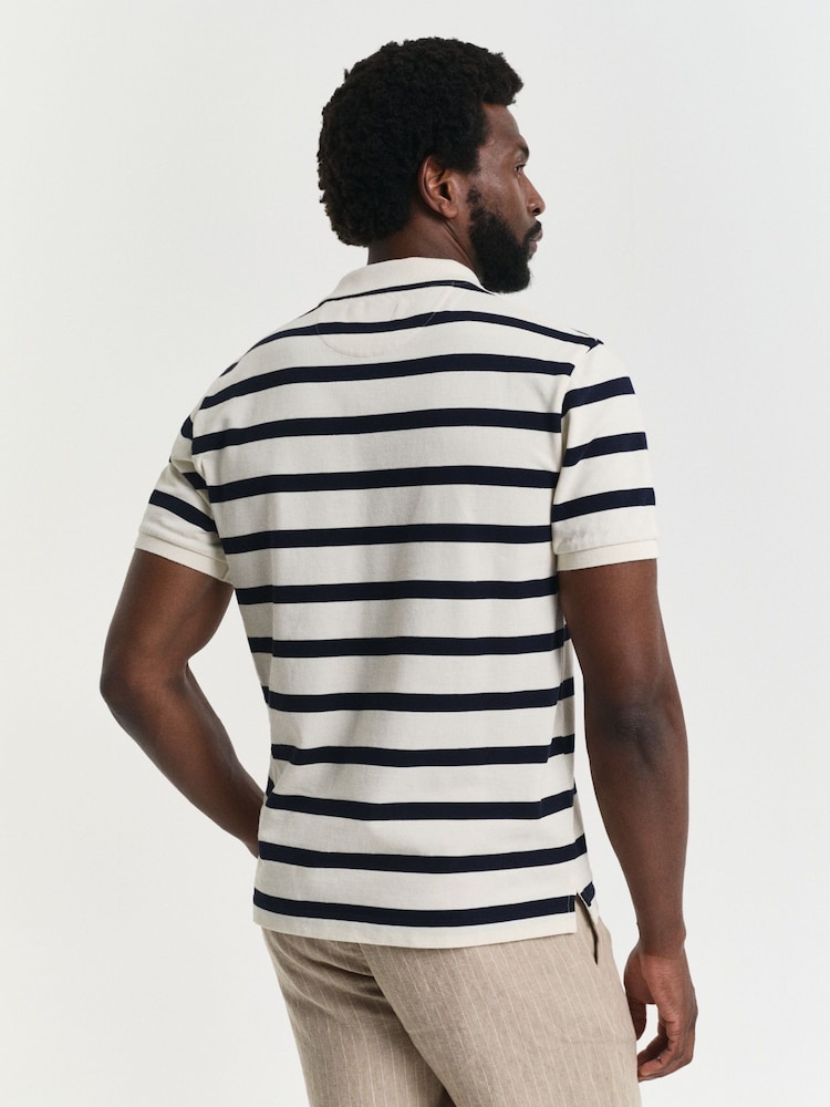 GANT Cream Striped 100% Cotton Polo Shirt - Image 2 of 4