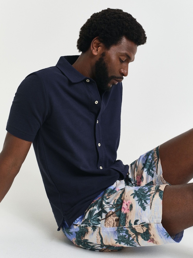 GANT Blue 100% Cotton Textured Short Sleeve Shirt - Image 2 of 4