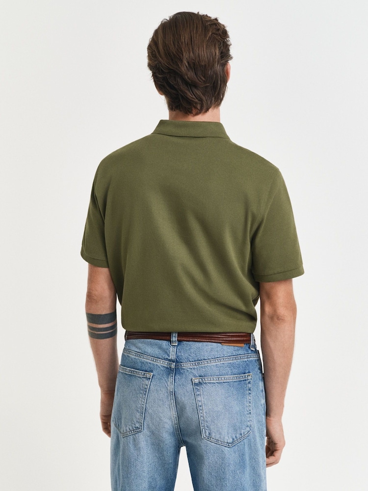 GANT Green Regular Fit 100% Cotton Shield Piqué Polo Shirt - Image 2 of 4 GANT Green Regular Fit 100% Cotton Shield Piqué Polo Shirt - Image 2 of 4