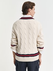GANT Cream Long Sleeve Knitted Cable Polo Shirt - Image 2 of 4