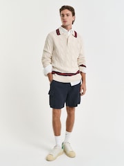 GANT Cream Long Sleeve Knitted Cable Polo Shirt - Image 3 of 4