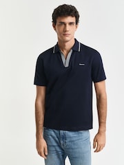 GANT Blue 100% Cotton Tipped Short Sleeve Polo Shirt - Image 1 of 5