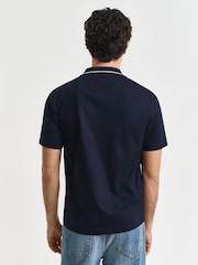 GANT Blue 100% Cotton Tipped Short Sleeve Polo Shirt - Image 2 of 5