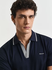 GANT Blue 100% Cotton Tipped Short Sleeve Polo Shirt - Image 3 of 5