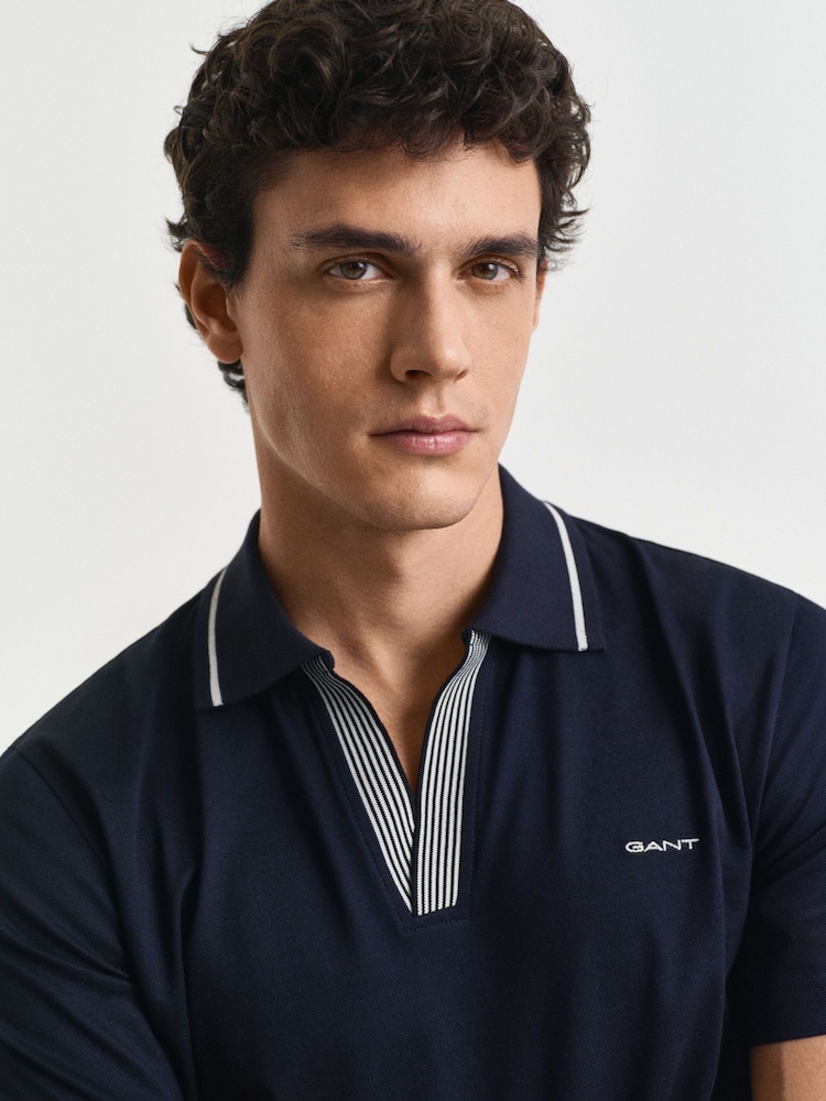 GANT Blue 100% Cotton Tipped Short Sleeve Polo Shirt - Image 3 of 5