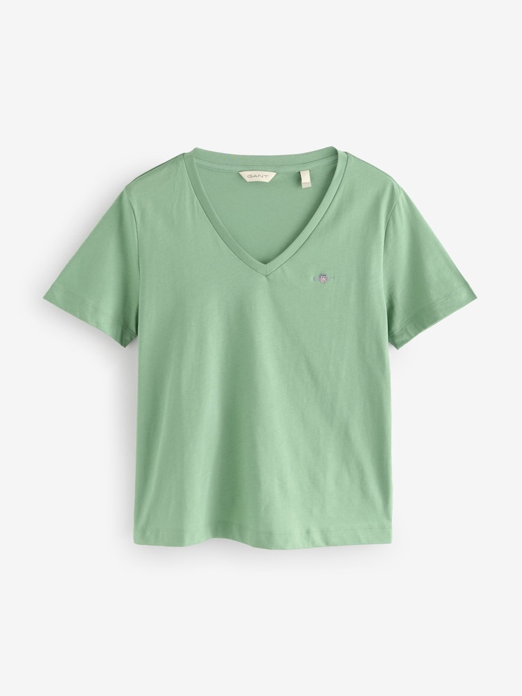GANT Green 100% Cotton Shield V-Neck T-Shirt - Image 1 of 1