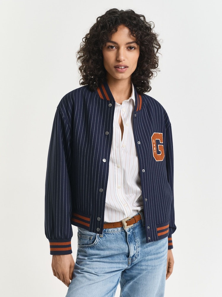 GANT Blue Pinstripe Varsity Jacket - Image 1 of 6