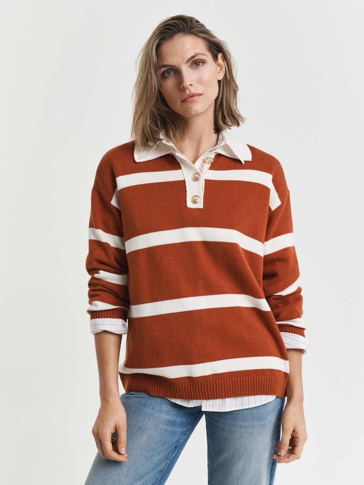 GANT Long Sleeve Striped Knit Polo Shirt - Imagen 1 de 5