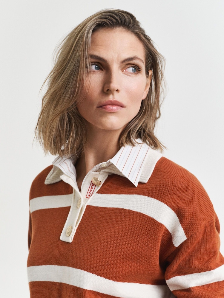 GANT Long Sleeve Striped Knit Polo Shirt - Imagen 2 de 5