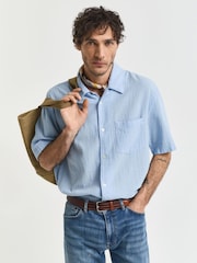 GANT Blue Relaxed Fit Resort Texture Short Sleeve Shirt - Image 1 of 5