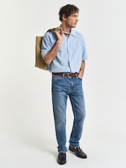 GANT Blue Relaxed Fit Resort Texture Short Sleeve Shirt - Image 4 of 5