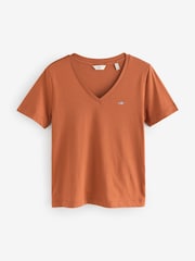 GANT Brown 100% Cotton Shield V-Neck T-Shirt - Image 1 of 1