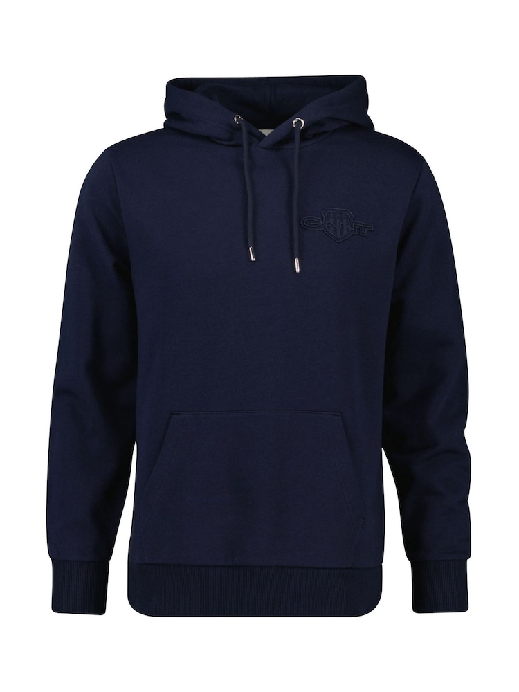 GANT Blue 100% Cotton Tonal Shield Hoodie - Image 1 of 2 GANT Blue 100% Cotton Tonal Shield Hoodie - Image 1 of 2