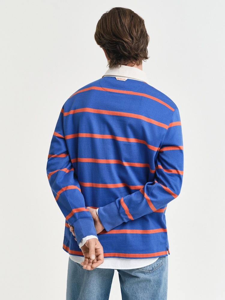 GANT Blue 100% Cotton Long Sleeve Thin Striped Polo Shirt - Image 2 of 5