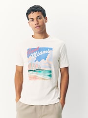 GANT Cream Relaxed Fit Miami Graphic T-Shirt - Image 1 of 5
