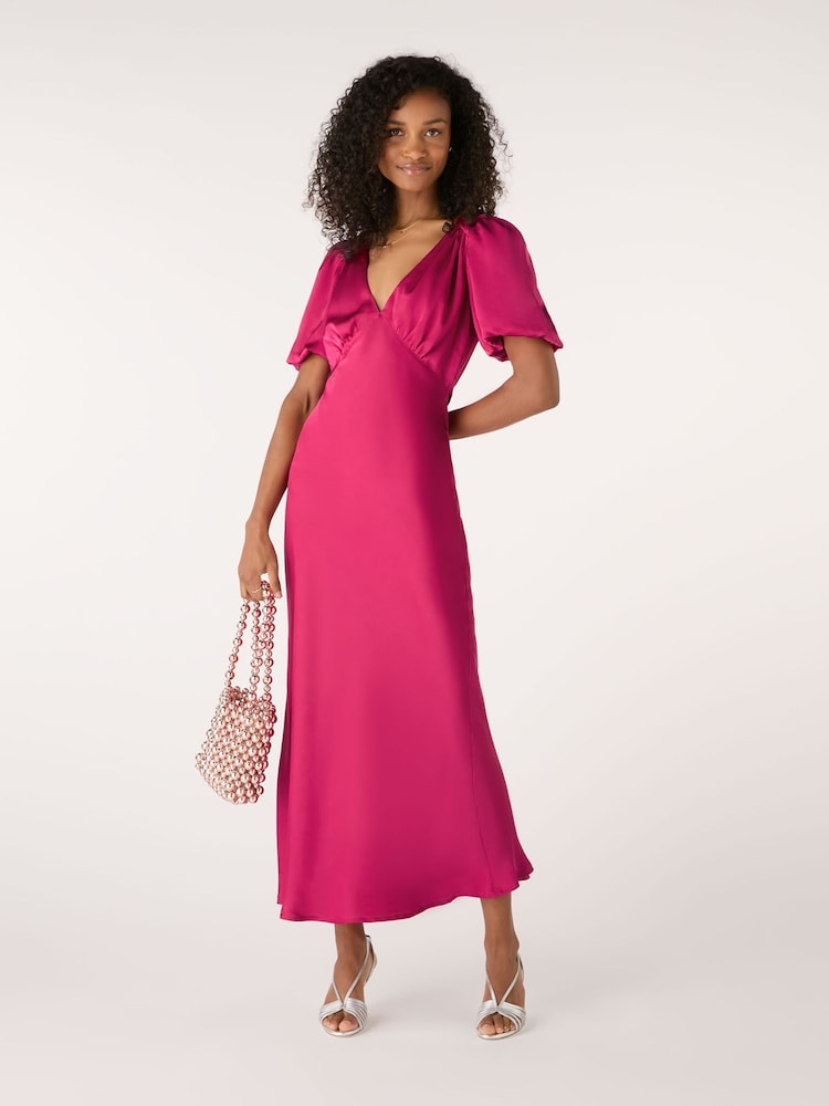 Omnes Pink Rosie Ruched Puff Sleeve Dress - Image 1 of 5