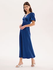 Omnes Navy Rosie Ruched Puff Sleeve Dress - Image 2 of 5