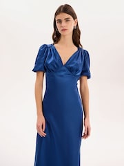 Omnes Navy Rosie Ruched Puff Sleeve Dress - Image 3 of 5