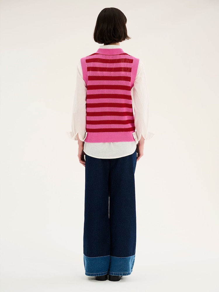 Omnes PInk Light Bobbi Cable Knit Vest - Image 2 of 5 Omnes PInk Light Bobbi Cable Knit Vest - Image 2 of 5