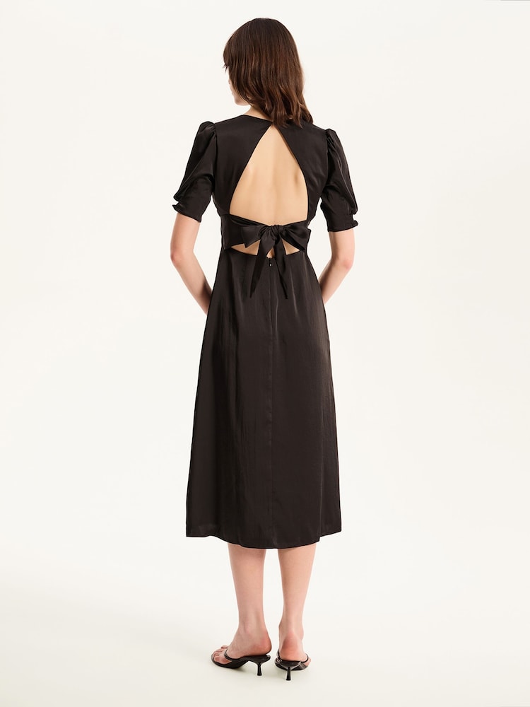 Omnes Black Odette Midi Tie Back Dress - Image 2 of 5