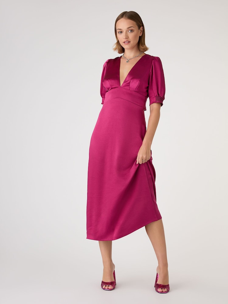 Omnes Pink Odette Midi Tie Back Dress - Image 1 of 5 Omnes Pink Odette Midi Tie Back Dress - Image 1 of 5