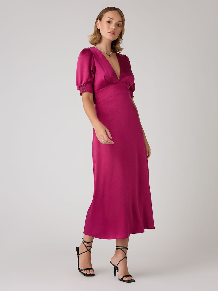 Omnes Pink Odette Midi Tie Back Dress - Image 2 of 5 Omnes Pink Odette Midi Tie Back Dress - Image 2 of 5
