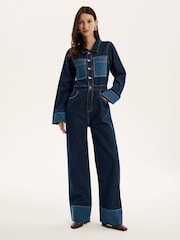 Omnes Blue Diya Contrast Denim 100% Cotton Jumpsuit - Image 1 of 5