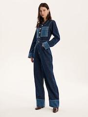 Omnes Blue Diya Contrast Denim 100% Cotton Jumpsuit - Image 2 of 5