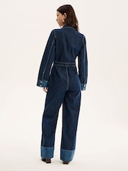 Omnes Blue Diya Contrast Denim 100% Cotton Jumpsuit - Image 3 of 5