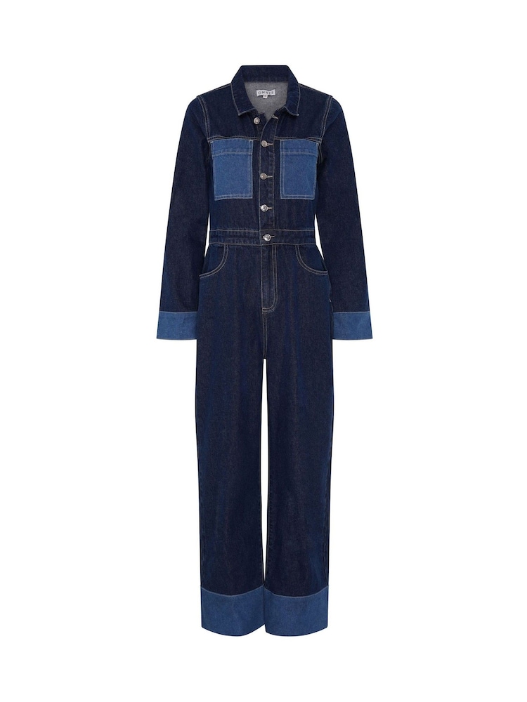 Omnes Blue Diya Contrast Denim 100% Cotton Jumpsuit - Image 5 of 5