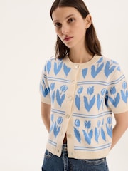 Omnes Cream Lulu Floral Print 100% Cotton Cardigan - Image 4 of 5