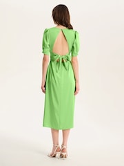 Omnes Green Odette Puff Sleeve Midi V-Neck Dress - Image 3 of 5