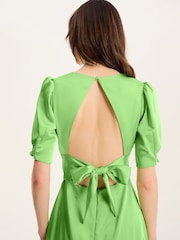 Omnes Green Odette Puff Sleeve Midi V-Neck Dress - Image 4 of 5