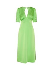Omnes Green Odette Puff Sleeve Midi V-Neck Dress - Image 5 of 5