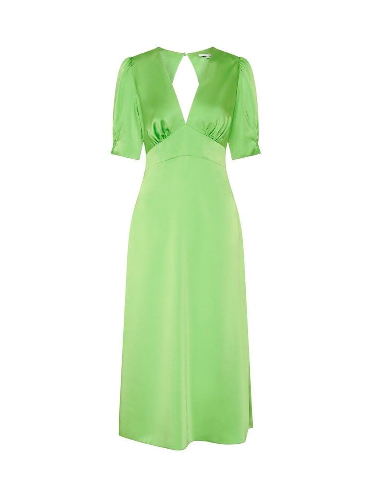 Omnes Green Odette Puff Sleeve Midi V-Neck Dress - Image 5 of 5