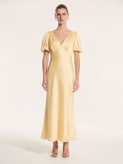 Omnes Yellow Rosie Ruched Puff Sleeve Dress - Image 1 of 5