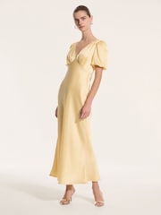 Omnes Yellow Rosie Ruched Puff Sleeve Dress - Image 2 of 5