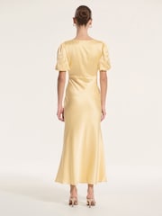 Omnes Yellow Rosie Ruched Puff Sleeve Dress - Image 3 of 5