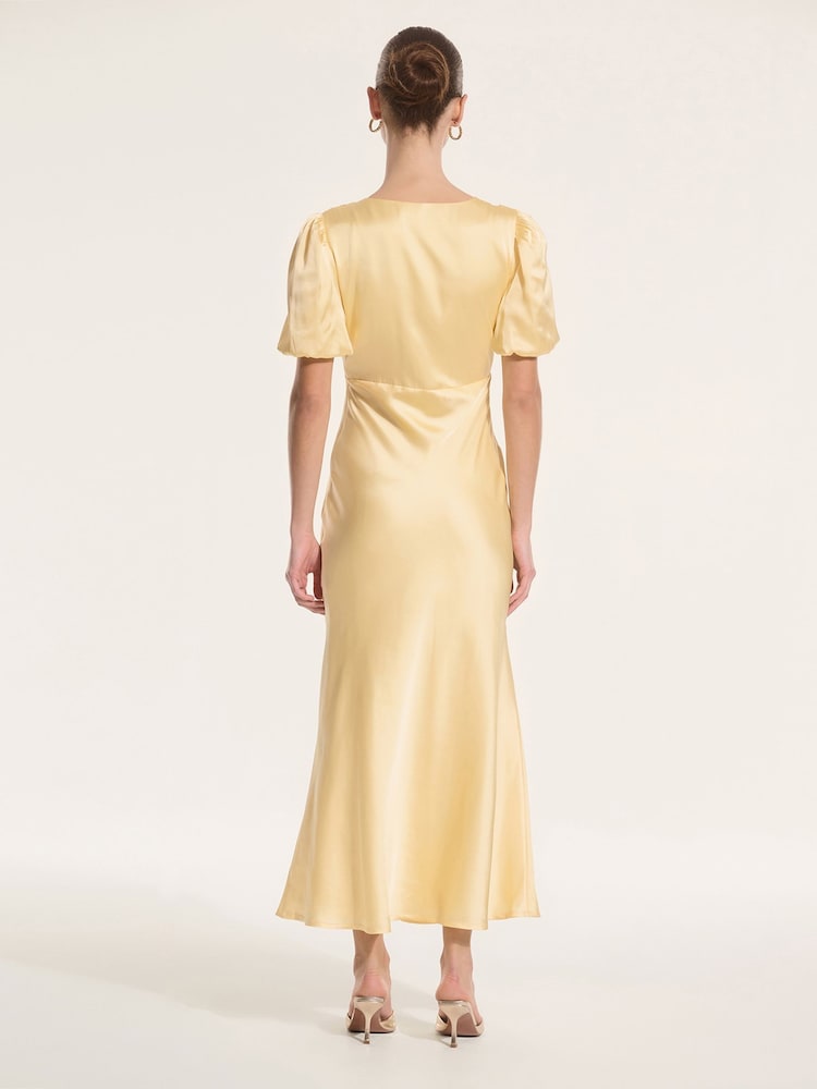 Omnes Yellow Rosie Ruched Puff Sleeve Dress - Image 3 of 5