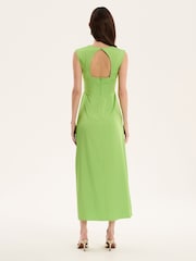 Omnes Green Marin V-Neck Front Twist Satin Midi Dress - Image 3 of 5