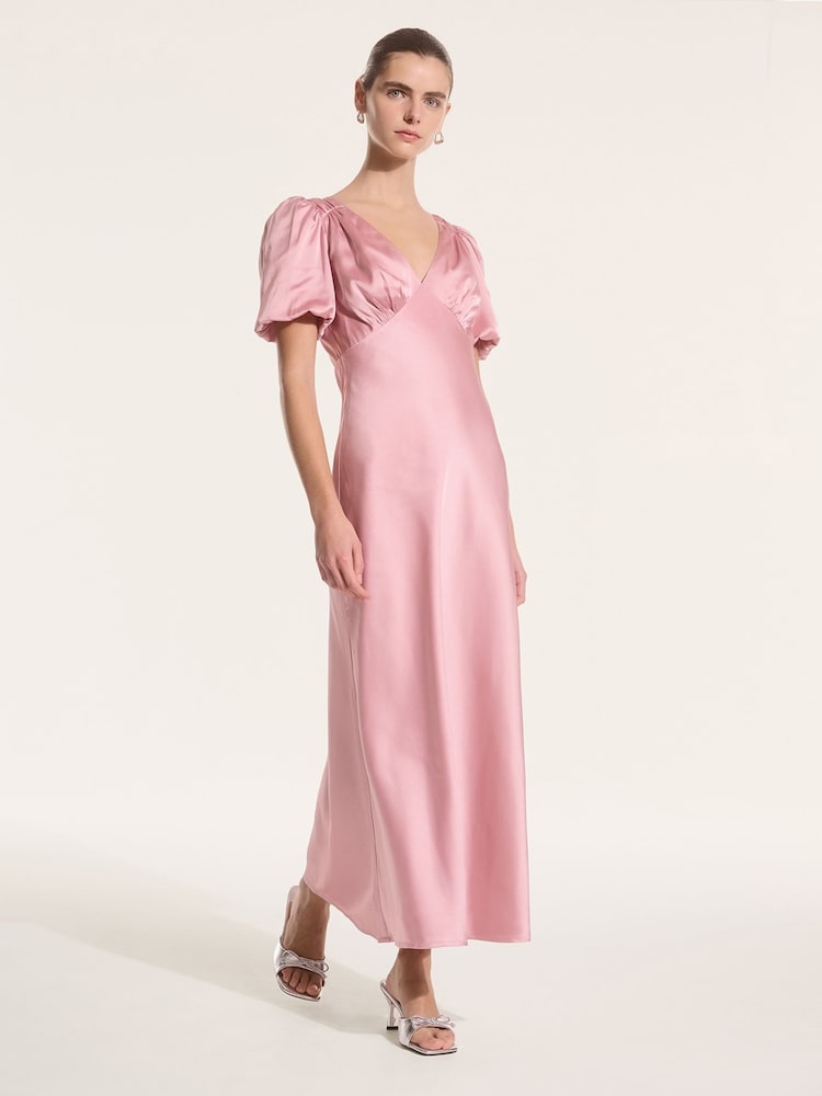 Omnes light pink Rosie Ruched Puff Sleeve Dress - Image 1 of 5 Omnes light pink Rosie Ruched Puff Sleeve Dress - Image 1 of 5