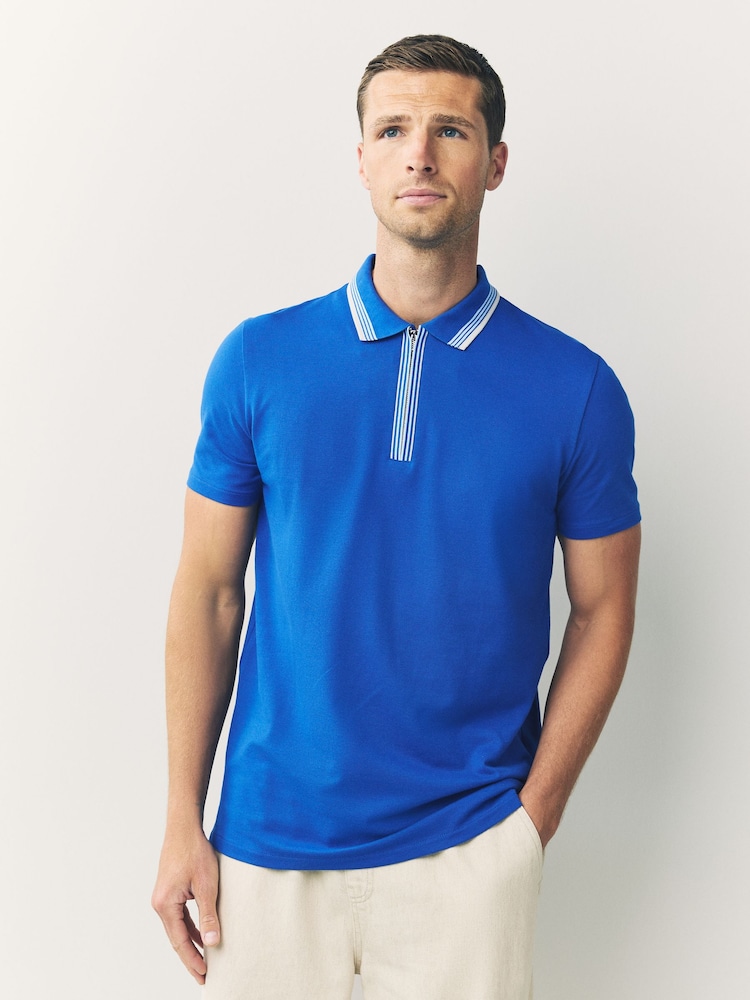 PS Paul Smith Regular Fit Blue Quarter Zip Polo Shirt - Image 1 of 6