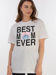 Brands In White Disney Lilo & Stitch Best Mum Ever Women White Boyfriend Fit T-Shirt - Image 1 of 4