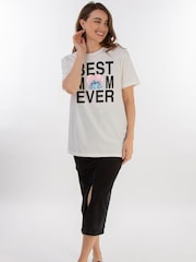 Brands In White Disney Lilo & Stitch Best Mum Ever Women White Boyfriend Fit T-Shirt - Image 2 of 4