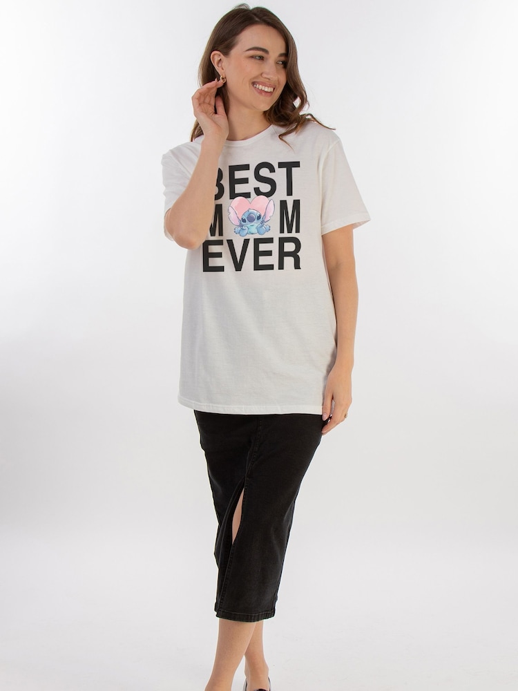 Brands In White Disney Lilo & Stitch Best Mum Ever Women White Boyfriend Fit T-Shirt - Image 2 of 4