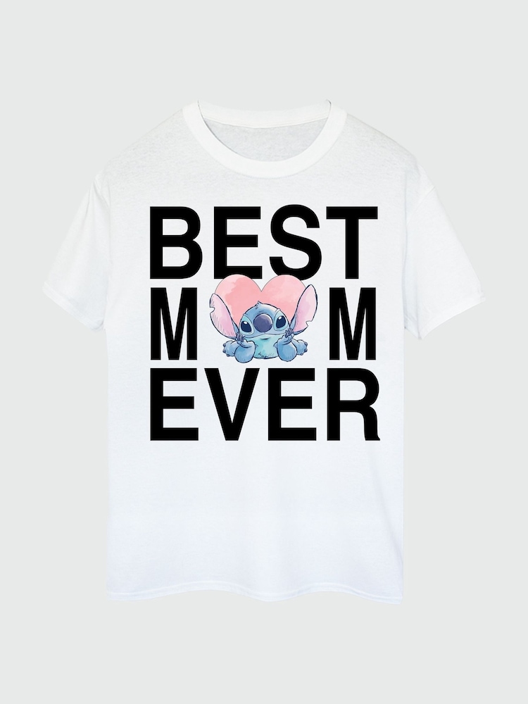 Brands In White Disney Lilo & Stitch Best Mum Ever Women White Boyfriend Fit T-Shirt - Image 3 of 4