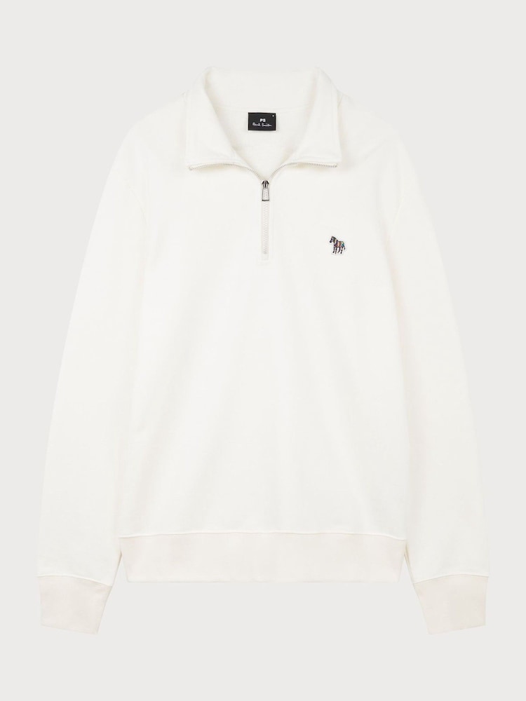 PS Paul Smith Regular-Fit 100% Cotton Quarter Zip White Sweatshirt - Image 1 of 4 PS Paul Smith Regular-Fit 100% Cotton Quarter Zip White Sweatshirt - Image 1 of 4
